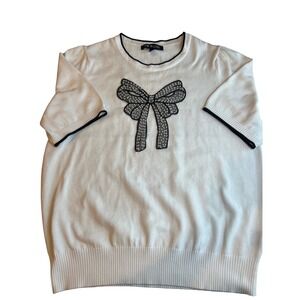 SEW IN LOVE Cream Bow Rhinestone Short Sleeve Sweater XL